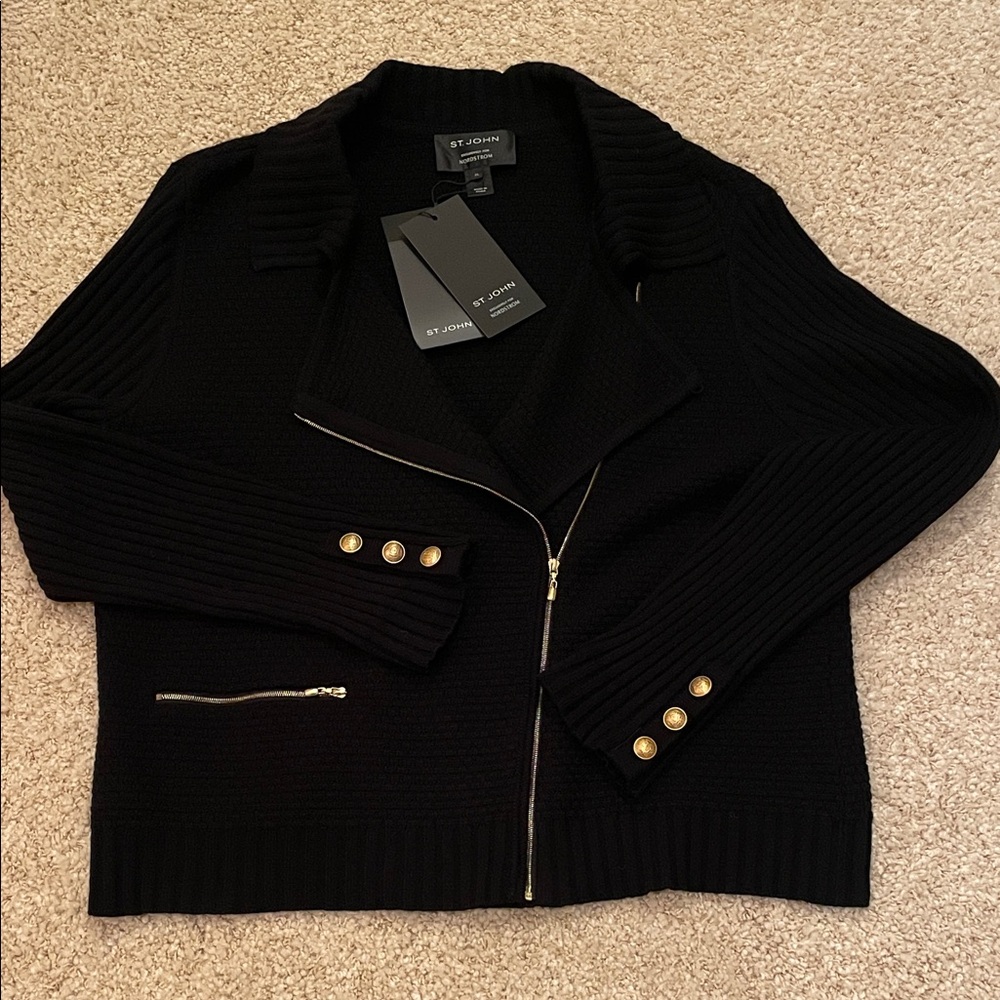 St. John Black Knit Jacket with Gold Details